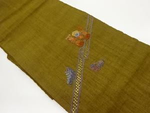 手織り紬相良汕頭刺繍鳥に馬模様名古屋帯